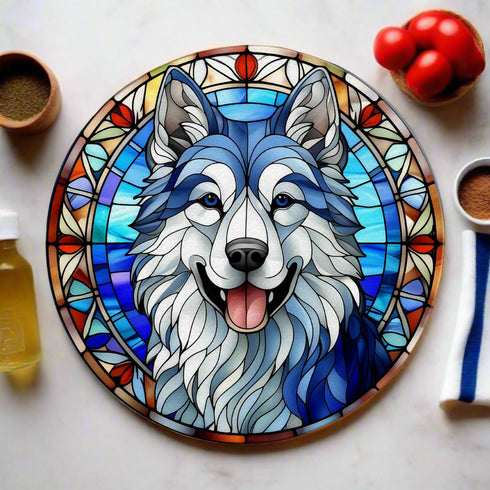 Alaskan Malamute Circular Glass Suncatcher Worktop Saver